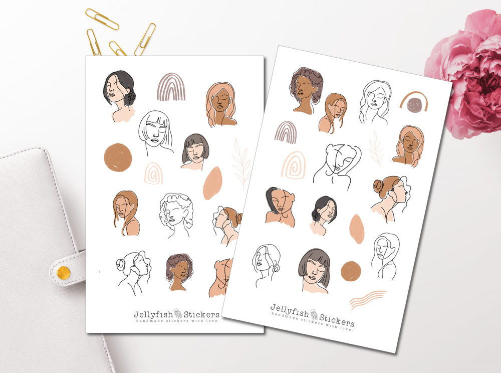 Frauen Gesichter Sticker Set